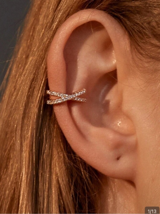 Jewelry - Crisscross Cubic Zirconia Ear Cuff in  Gold earring designer nwt